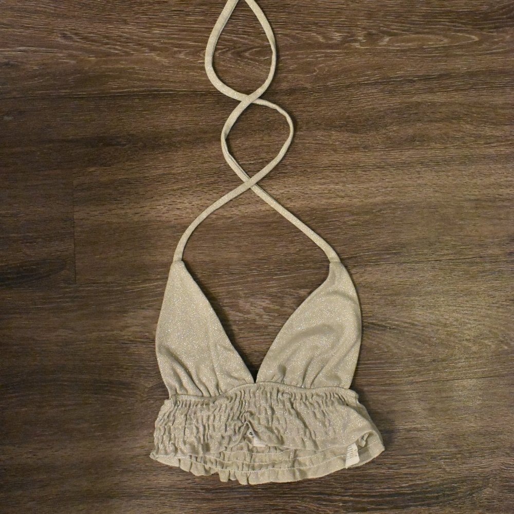 Subdued Sparkly Silver Halter Crop Top